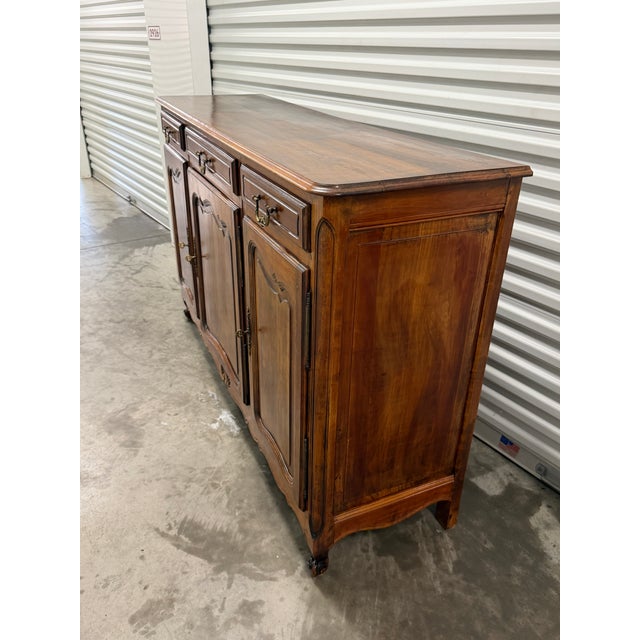 Chestnut Antique Louis XV Style French Provincial Walnut Enfilade Buffet Cabinet For Sale - Image 8 of 17