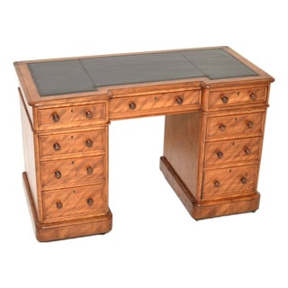 Victorian Satinwood Pedestal Desk with Leather Top, 1860s For Sale
