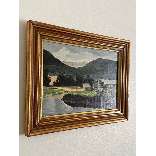 French Vintage French Landscape Painting in Gilt Frame For Sale - Image 3 of 9