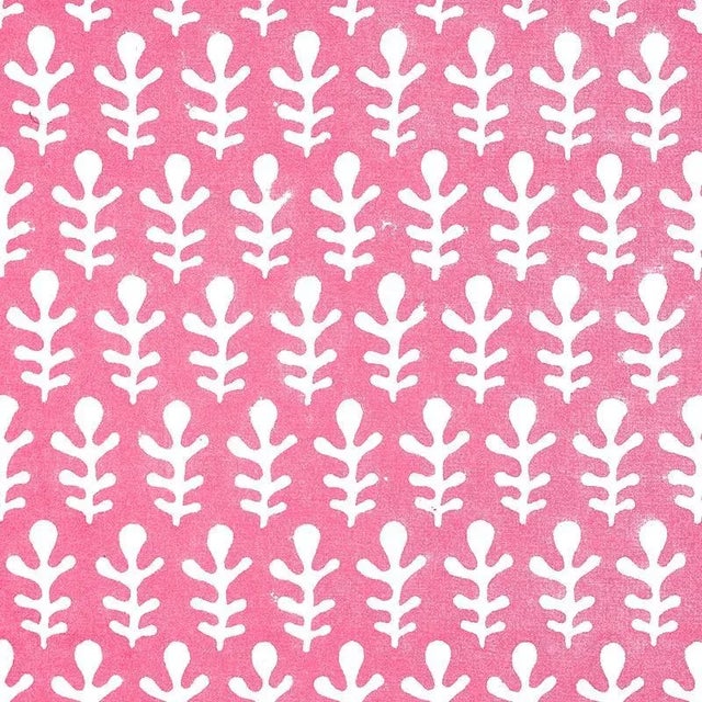 Schumacher X Molly Mahon Bagru Fabric in Pink For Sale