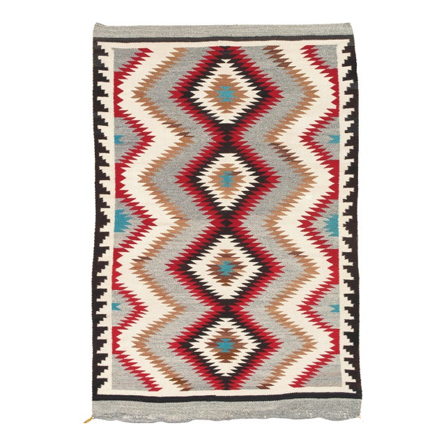 Authentic Navajo Rug Handwoven Wool Eye-Dazzler, Red & Grey Diamond Pattern For Sale