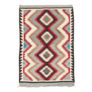 Authentic Navajo Rug Handwoven Wool Eye-Dazzler, Red & Grey Diamond Pattern