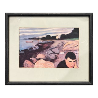Vintage 1970s Framed Edvard Munch "Melancholy" Portfolio Print - 13" X 11" For Sale
