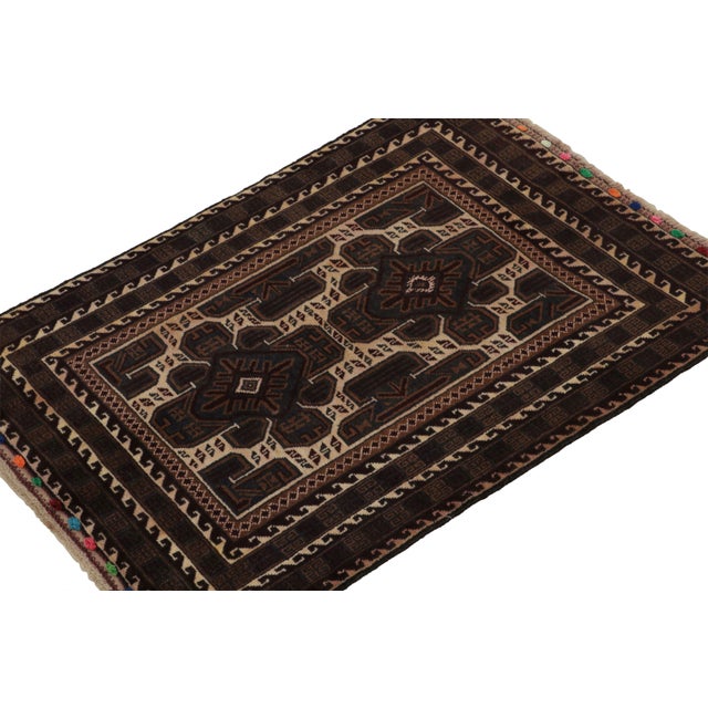 Rug & Kilim Afghan Baluch Tribal Rug With Beige-Brown and Blue Geometric Patterns For Sale - Image 4 of 7