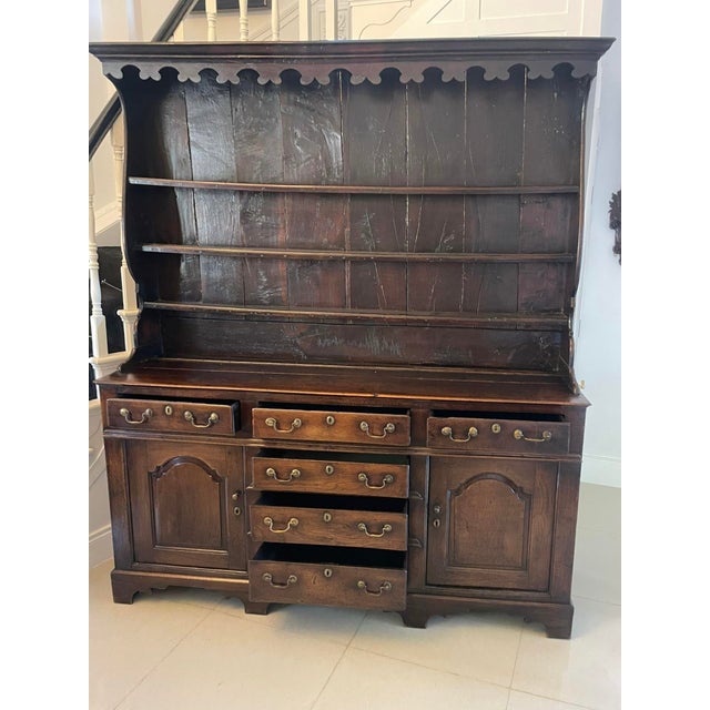 Wood George III Oak Welsh Dresser and Original Plate Rack, 1750s For Sale - Image 7 of 18