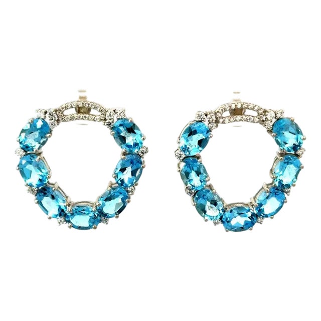 Modern 20.7 CTW Blue Topaz Statement Earrings With Cubic Zircon Set in Silver- A Pair For Sale