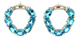 Modern 20.7 CTW Blue Topaz Statement Earrings With Cubic Zircon Set in Silver- A Pair