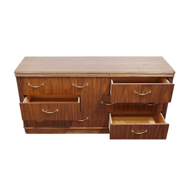 Wood Thomasville Furniture Agenda Collection Solid Walnut MCM Mid Century Modern 62" Triple Dresser 23411-125 For Sale - Image 7 of 15