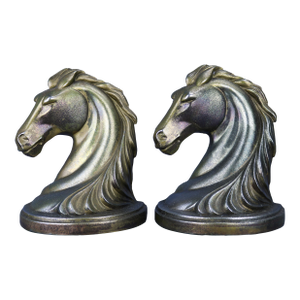 1930s Antique Pair of Art Nouveau Metal Horse Head Bookends