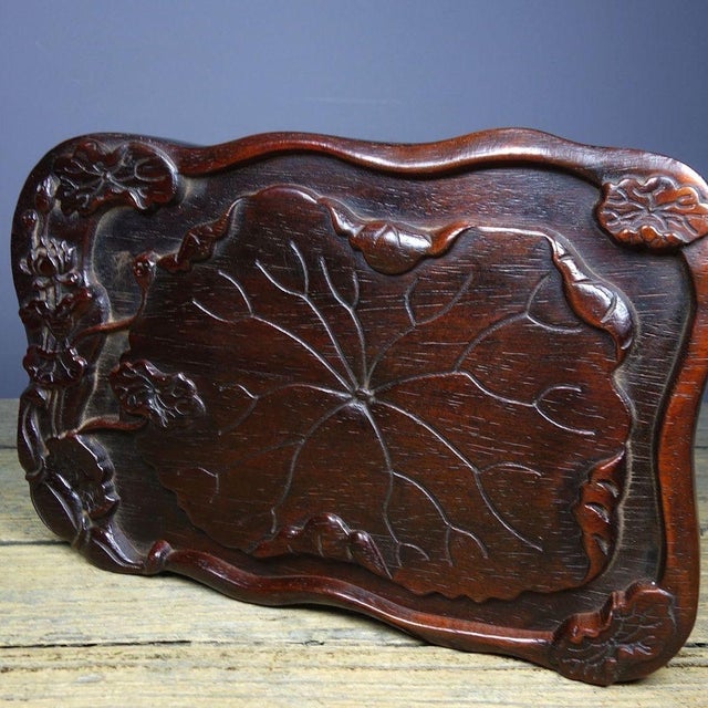 Organic Modern Hand-Carved Wood Lotus Tray For Sale - Image 6 of 9
