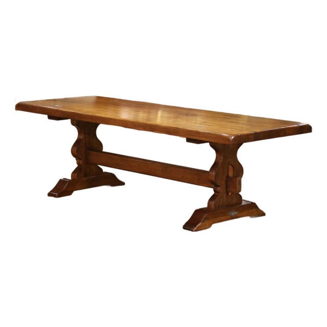 19th C. Louis XIII Style French Carved Walnut Refectory Table With Trestle Base For Sale