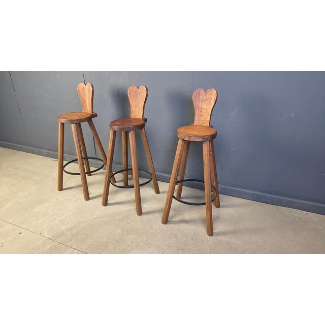 Wood Vintage Brutalist Bar Stools, 1960s, Set of 3 For Sale - Image 7 of 12