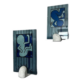 Keith Haring & Toshiyuki Kita, On Taro & on Giro, 1988, Glass, Set of 2 For Sale