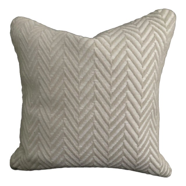 Beige/ White Herringbone Jacquard Decorative Pillow Cover For Sale