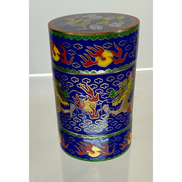 Vintage Chinese Cloisonné Jewelry Box With Dragons. For Sale In Providence - Image 6 of 10