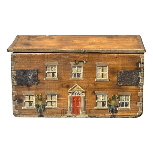 19th Century English Pine Box Hand-Painted as a Georgian Country House For Sale
