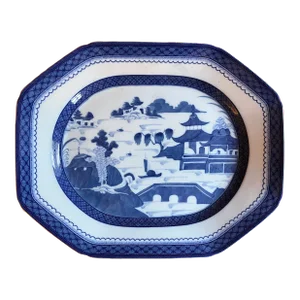 Large 17" Chinese Export Blue & White Canton Platter by Mottahedeh for Historic Charleston
