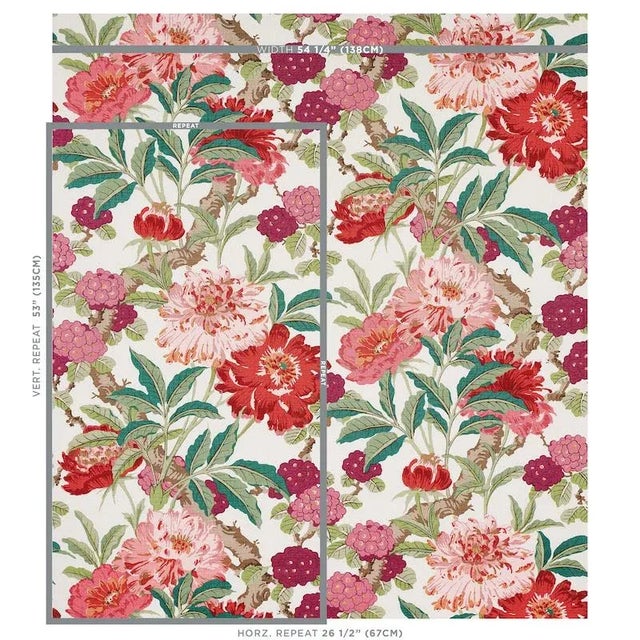 This unique combination of lush, painterly peonies and simple, graphic hydrangeas, based on a c. 1910 pattern, offers a...