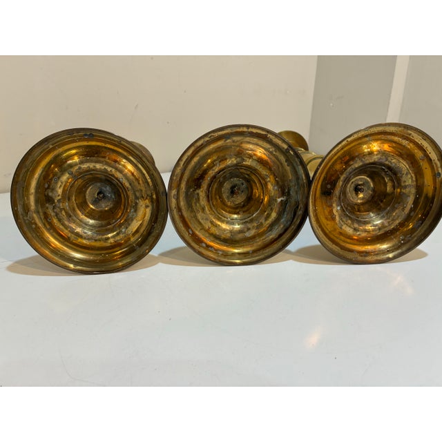 Brass Vintage Graduated Solid Brass Spiral Candlesticks, Set of Three, 12”, 14” & 16 For Sale - Image 8 of 9