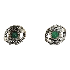 Vintage 1950s Signed Napier Sterling Cabochon Faux-Jade Clip Earrings - 2 Pieces