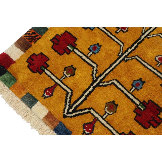 Rug & Kilim 1950s Vintage Gabbeh Tribal Rug in Gold-Orange With Colorful Geometric Pattern For Sale - Image 4 of 7
