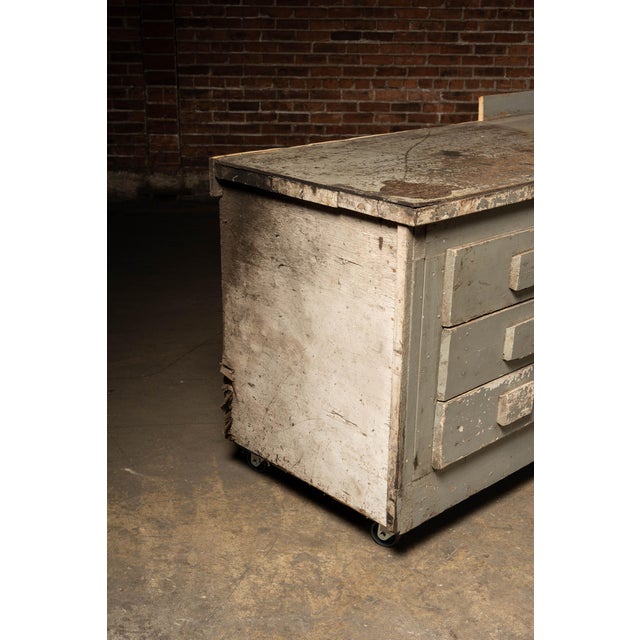 Early 20th Century Monumental Industrial Shop Workbench Cabinet With Labeled Drawers For Sale - Image 15 of 18