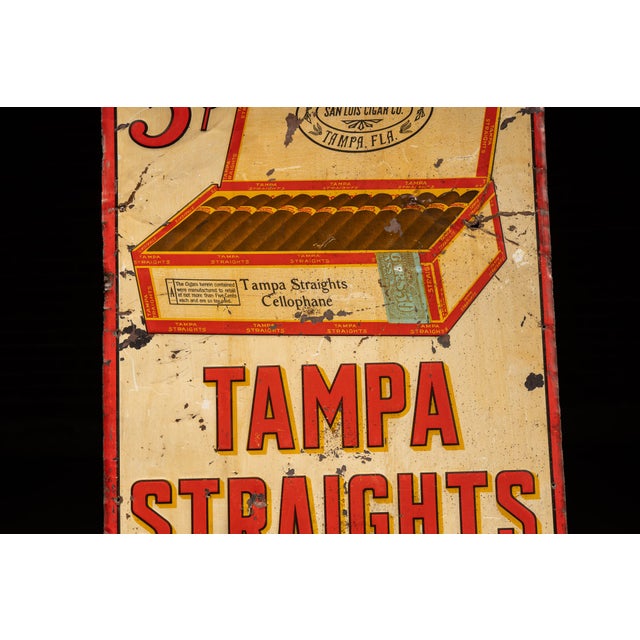 American Vintage "Tampa Straights" Tin Litho Cigar Advertising Sign For Sale - Image 3 of 10