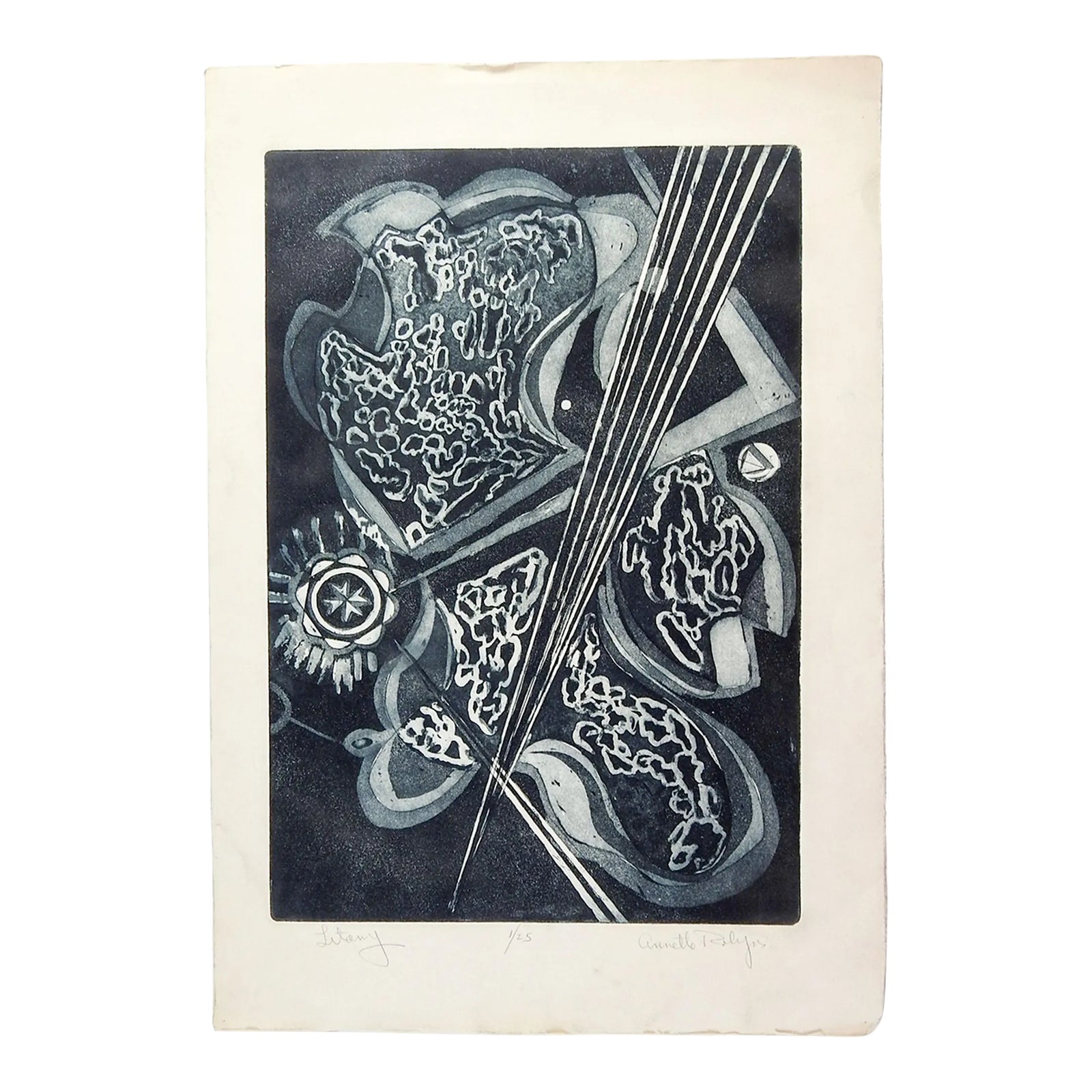 Vintage Mid 20th Century Abstract Black and White Litany Etching Chairish