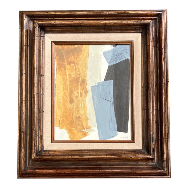1970’s Mid Century Modern Abstract Painting Chunky Wood Vintage Frame For Sale