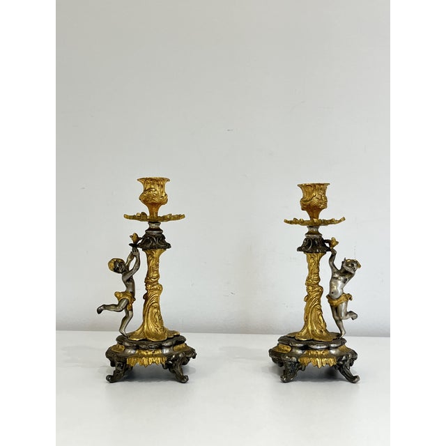Gold Mid-Century Gilt Pewter Candlesticks, 1950s, Set of 2 For Sale - Image 8 of 10