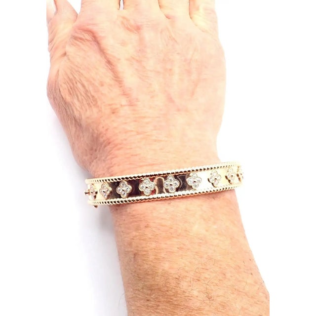 Van Cleef & Arpels Perlee Diamond Clover Rose Gold Bangle Bracelet For Sale - Image 11 of 13