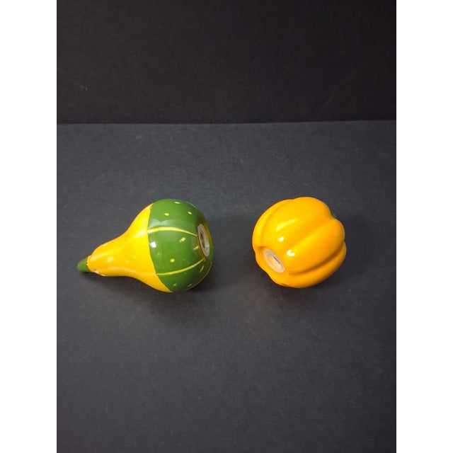Vintage 1980s "Shades of Autumn" Ceramic Gourd & Pumpkin Salt & Pepper Shakers - A Pair For Sale - Image 9 of 10