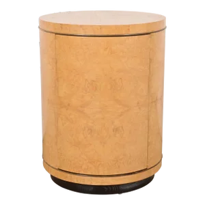 Milo Baughman Style Burl Wood Drum Side Table by Henredon