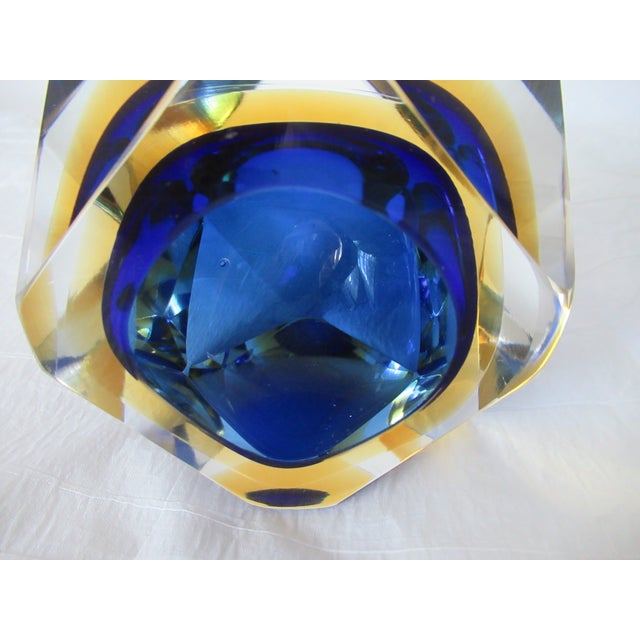C.1970s Italian Alessandro Mandruzzato, Hand Blown Faceted Murano Cobalt, Amber & Clear For Sale - Image 12 of 18