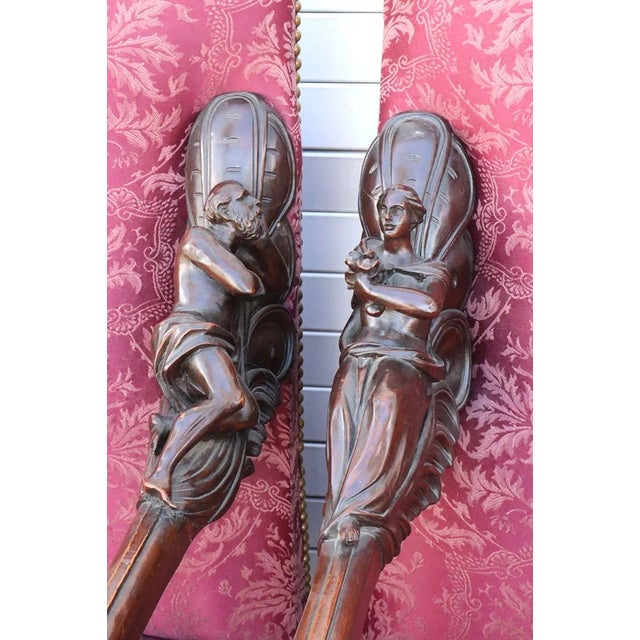 Baroque Rare Set of 4 Antique Baroque Walnut Italian Armchairs Carved Figures Andrea Brustolon Style For Sale - Image 3 of 14