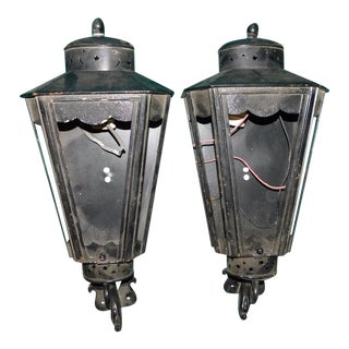 1940s Black Iron Lanterns - a Pair For Sale