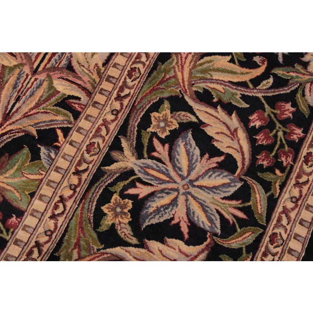 1990s Shabby Chic 1990's Floral Pak-Persian Black/Black Wool Rug - 8'11'' X 12'2'' For Sale - Image 5 of 9