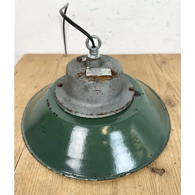 Industrial Green Enamel and Cast Iron Pendant Light, 1960s For Sale - Image 10 of 16