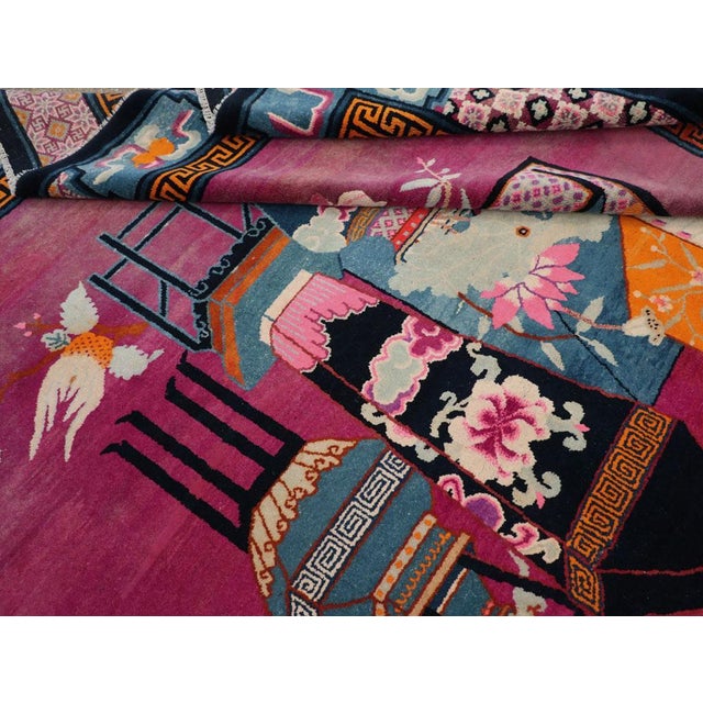 Purple Galerie Shabab Collection Mid-20th Century Chinese Pictorial Art Deco Room Size Carpet For Sale - Image 8 of 8