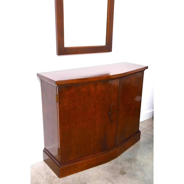 This beautiful piece was created in the 1940s and has been restored. The wood is a very tight burl-wood grain in a dark...
