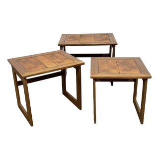 Nesting Tables in Teak with Tiled Tops, 1970s, Set of 3 For Sale