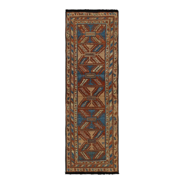 Rug & Kilim’s Tribal Style Runner Rug in Beige, Red and Blue Geometric Patterns For Sale