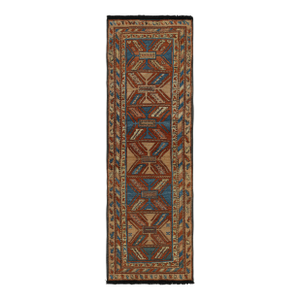 Rug & Kilim’s Tribal Style Runner Rug in Beige, Red and Blue Geometric Patterns
