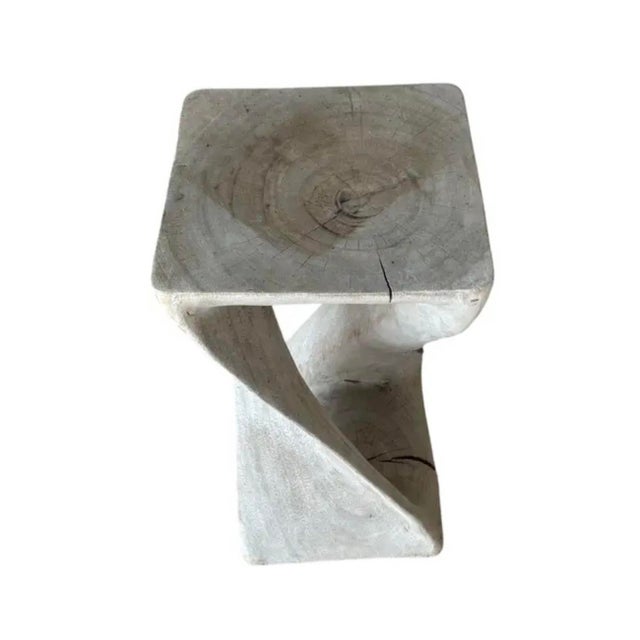 Late 20th Century Organic Modern Hand-Carved Bleached Mahogany Pedestal Side Table For Sale - Image 5 of 8