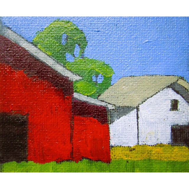 Miniature California Barns 4x4 Lynne French Farm Landscape O/C For Sale - Image 4 of 5