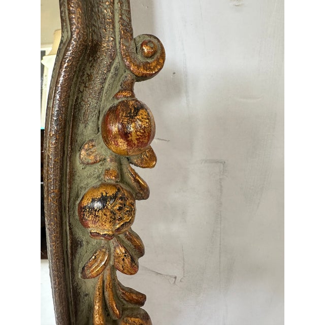 Italian Carved Wood Celadon Green & Gilded Mirror With Fruit For Sale - Image 3 of 7