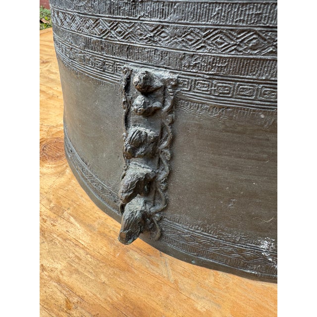 Vintage Bigger Than Average Bronze Asian Rain Drum Table For Sale In West Palm - Image 6 of 12