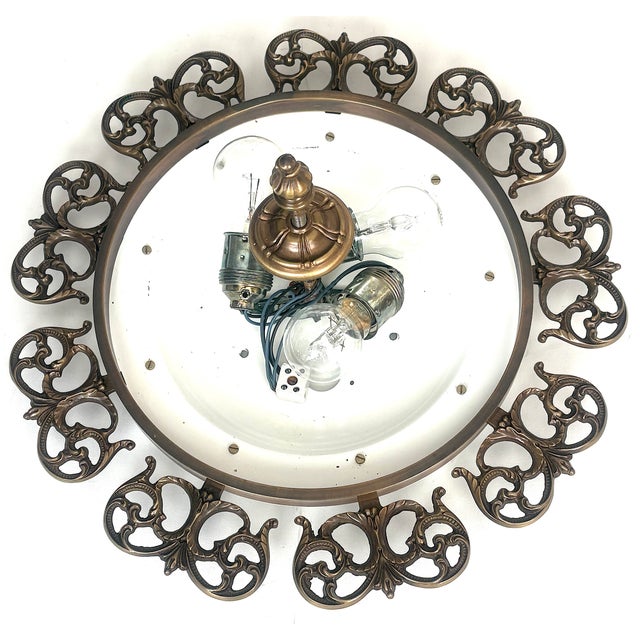 Vintage Ceiling Lamp in Brass and Marbled Glass, 1950s For Sale - Image 9 of 10