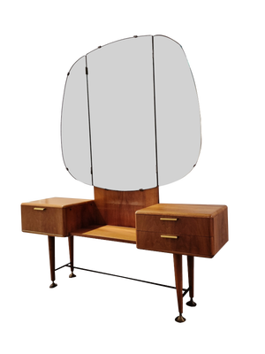 Mid-Century Art Deco Style Walnut & Brass Dressing Table by A.A. Patijn for Zijlstra Joure