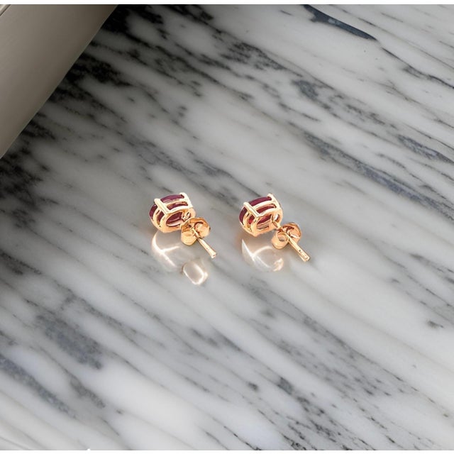 Natural Ruby Stud Earrings 14k Yellow Gold 2 TCW Certified For Sale - Image 4 of 13